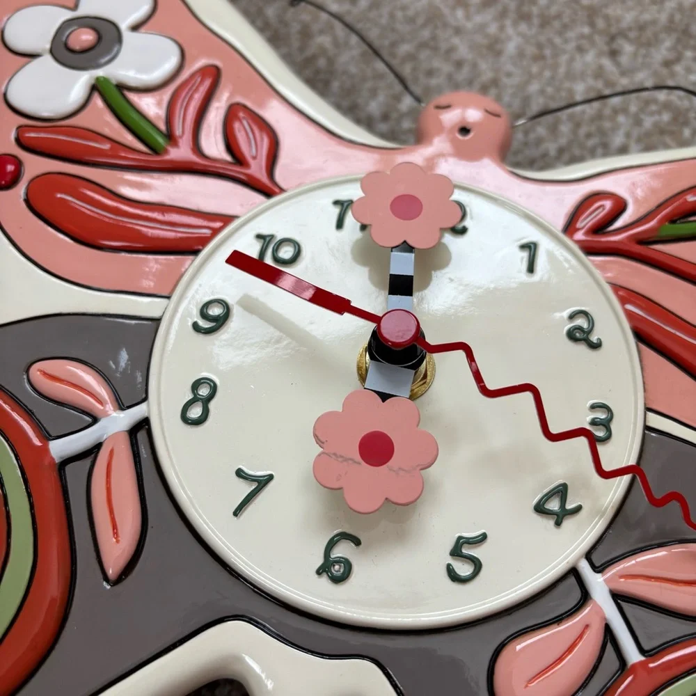 NEW Allen Design Studios Butterfly Pink and Purple Wall Clock